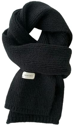 TILEZE Sciarpa Donne Sciarpe di Cashmere Lady Inverno Thicken Caldo Morbido Pashmina Scialli Wraps Femminile Colore Puro Maglia Lunga Sciarpa-Nero-18X145Cm