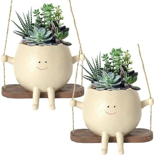 Bimhayuu Lot de 2 Pots de Fleurs À Suspendre Pot de Fleurs Suspendu avec Visage à balançoire Suspendu jardinières en résine pour Plantes succulentes Bonsaï