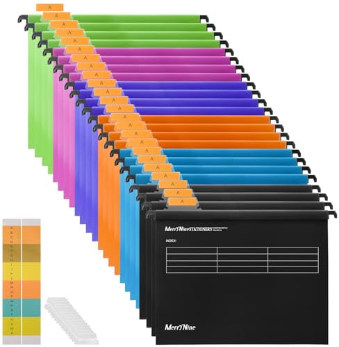 A4 Suspension Files, MerryNine 24PCS Polypropylene Filing Cabinet Suspension Files with Tabs and Card Inserts for School Home Work Office Organization **Check Size Before Ordering**