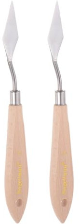 sourcing map 2pcs No.5 Painting Palette Knives Stainless Steel Pointy Spatula Pallet Knife with Beech Wood Handle for Oil Acrylic Paint Canvas Mixing Spreading