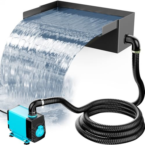 POPOSOAP Dammvattenfallslåda med pumpkit, 304 rostfritt stål dammvattenfall spill med 40 W 660 GPH pump för dammar, dammspill med 9,8 fot korrugerad slang för trädgårdsvattenfall (8 tum)