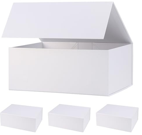 Snclriao Weiße Geschenkboxen mit Deckel, 24,1 x 17,8 x 10,2 cm, kleine weiße Magnetbox, Großpackung für Brautjungfern, Antrag, Valentinstag, 4 Stück