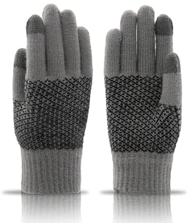 Lång behållare vinter pekskärmshandskar för män termisk varm stickad elastisk sms handskar körning gång löpning utomhus sport pekskärm handskar (grå)
