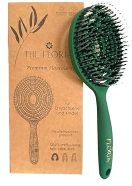 The Floria Haarbürste ohne Ziepen für Damen, Herren & Kinder - Entwirrbürste auch für Locken & Lange Haare - Einzigartige Profi Detangler-Bürste mit Spiralfeder - Grün
