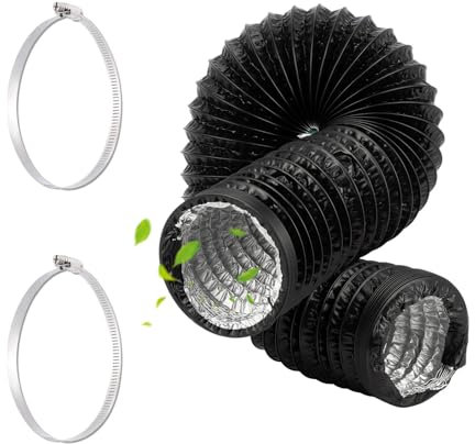 Abluftschlauch 100mm Alu Flexrohr Länge 5M Schwarz PVC Alurohr Lüftungsschlauch Schlauch mit 2 Stahlreifen Klimaanlage Schlauch Abluftschlauch Klimagerät für Klimaanlagen Wäschetrockner Abzugshaube