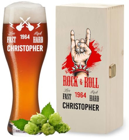 polar-effekt Bicchiere da birra bianco da 0,5 litri e scatola in legno, set da 2 pezzi, con stampa UV, regalo da uomo, lavabile in lavastoviglie, senza BPA