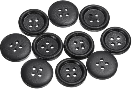 QUARKZMAN 10 piezas de 32L Botones de Costura de Madera de 20 mm (4/5) con 4 Agujeros Botones Redondos de Madera de Repuesto para Manualidades de Ropa DIY, Negro