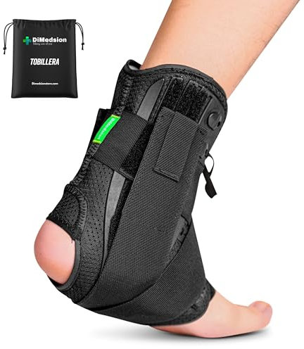 DiMedsion Cavigliera Sportiva per Distorsione | Cavigliera bivalva con borsa, cavigliera ortopedica nera, cavigliera elastica, tutore caviglia, cavigliera, cavigliera sportiva, fascia elastica (L)