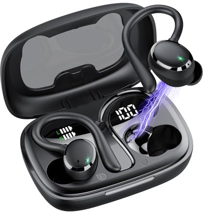 Bluetooth Kopfhörer Sport, Bluetooth 5.3 Kopfhörer Kabellos mit HD Mic,HiFi Stereo Tiefer Bass, 72 Std Spielzeit, Dual LED-Anzeige, IP7 Wasserdicht in Ear Ohrhörer mit Ohrhaken