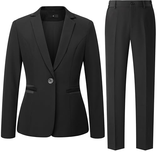 Women's 2 Piece Suit One Button Dressy Blazer Pants Suit Set Business Casual Outfits (US, Alpha, Small, Regular, Regular, Black)