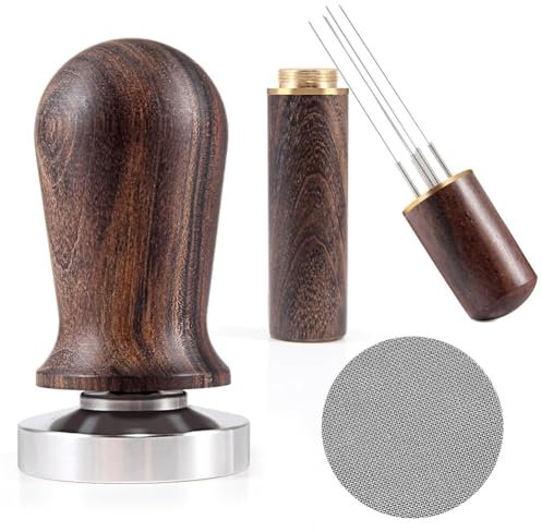 Cpolebev Juego de Agitador y Compactador de Café Expreso de 51 Mm: Compactador Calibrado con Manejar de Madera y Base de Acero Inoxidable de Primera Calidad