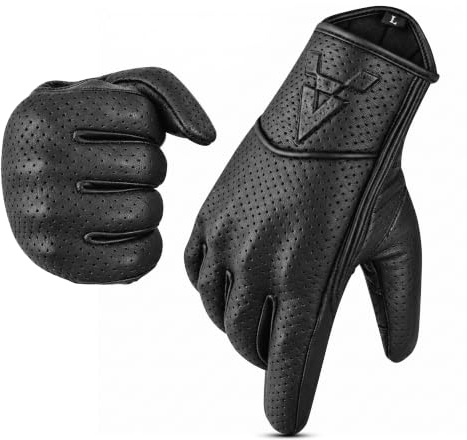 The AMA LOOK Perforated Leather Motorbike Gloves, Touchscreen Breathable Summer Motorcycle Gloves ATV Riding Racing Gloves for Men