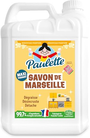 Paulette - Savon de Marseille Authentique - Dégraissant Ménager Surpuissant au Bicarbonate, Multi-Surfaces Ecocert - Fabriqué en France - 5 L