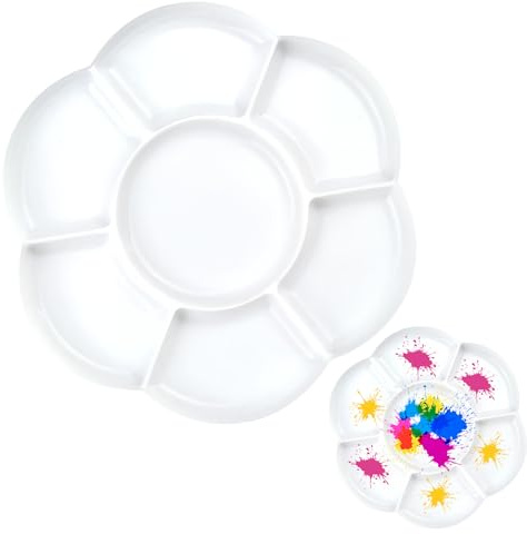 Paleta de Acuarela vacía, 7 Agujeros de 17 cm, Redonda de plástico portátil, para Artistas, Pintores, Acuarela, Mezcla de Colores, práctica Paleta de Pintura, Ideal para Principiantes y avanzados