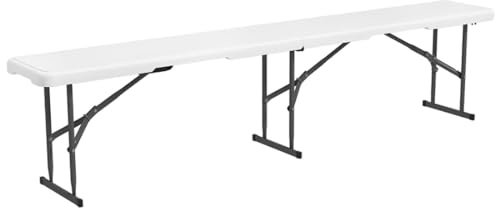 Acomoda Textil – Banco Plegable para Transporte en Jardín, Camping y Picnic. Asiento de Exterior Portátil, Resistente y Duradero, Color Blanco con Asa 180x29x44 cm