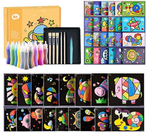 Rongxze Ensemble de peinture au sable pour enfants avec 24 couleurs | 42 modèles de thèmes + Outils complets | Entraînement de la motricité fine et de la créativité (à partir de 3 ans) Peinture au