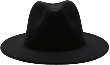 OHEETU Classic Black Fedora Hat Wide Brim Felt Panama Hats Unisex Jazz Church Derby Cap for Wedding Party Daily Wear