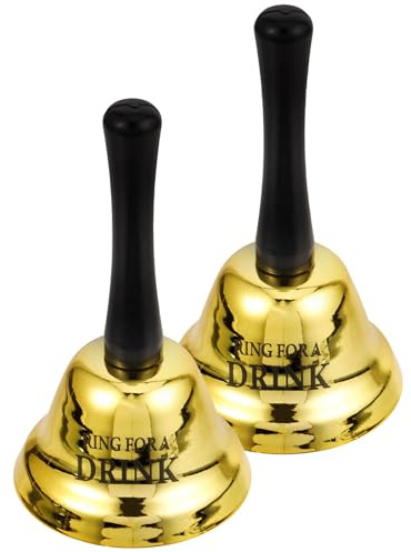 STOBAZA Lot de 2 Sonnettes Métalliques de Service Drink Cloches à Main en Métal Doré 13X75 CM Sonnette de Restaurant Bar pour Bureau Fête ou Enterrement de Vie