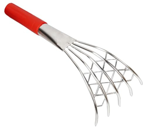 SEWACC Rastrillo de Garra de Metal para Excavar Conchas de Playa, Rastrillo de Mano Mango Corto Ergonómico, Herramienta para Almejas y Ostras, Adecuado para Jardín y Playa, Accesorio