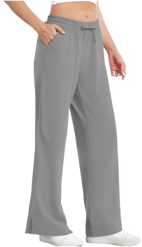 Women's Wide Leg Pants UPF 50+ Summer Beach Pants Lightweight Travel Trousers Quick Dry Sun Protective Casual Pant Gray