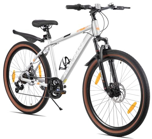 HILAND Bloomer mountainbike 26 tums MTB för män och kvinnor, 7-växlad cykel med aluminiumram, fjädergaffel och mekaniska skivbromsar, unisex cykel för vardagen, fritid och terräng
