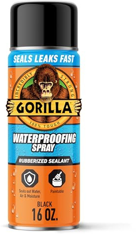 Gorilla Waterproof Patch & Seal Rubberized Sealant Spray, Black, 16 Ounce (Pack of 1) - Seals Out Water, Air, and Moisture