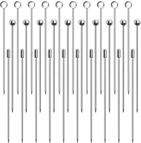 DONQL 30 PCS Stainless Steel Cocktail Sticks Set Reusable Fruit Sticks Toothpicks Metal Martini Skewers Drink Picks for Cocktail Party, Barbeque Snacks,Appetizers,Hamburger,etc.(30)