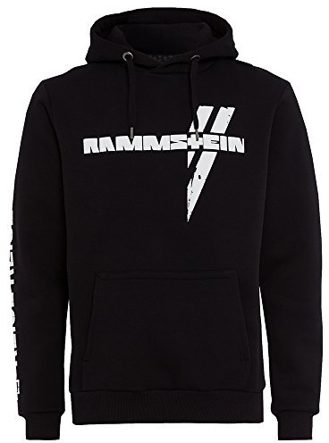 Rammstein Herren Kapuzenpullover Weisses Kreuz Offizielles Band Merchandise Fan Hoodie schwarz mit mehrfarbigem Front und Back Print (S)