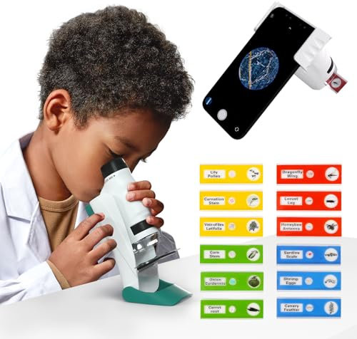 Science Can Mikroskop für Kinder Taschenmikroskop 60X-120X für Kinder und Erwachsene mit 12 PCS vorbereitete Objektträger Outdoor tragbares Microscope Set Jungen Geschenke 6 7 8 9 10 Jahre
