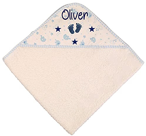 Alwaystrusted Personalised Gift Blue Elephant Baby Hooded Towel Blue Glitter Feet Boy AT-SB56-02-RB