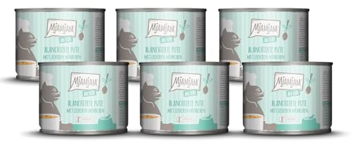 MjAMjAM - nourriture humide premium pour chats - dinde blanchie avec de délicieuses carottes en sauce, pack de 6 (6 x 185 g), sans céréales avec supplément de viande
