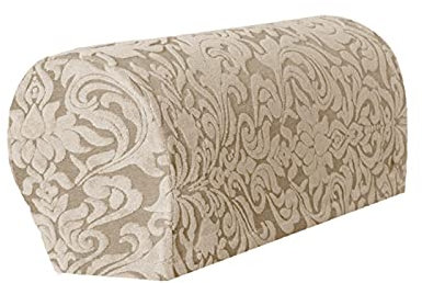 Faderr 2pcs/set Chair Arm Cover, Stretch Jacquard Sofa Armrest Cover, Tapestry Style Round Arm Caps Armrest Chair Covers, Anti-Slip Furniture Protector Slipcovers(Khaki)