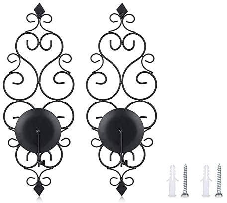 Alnicov Iron Wall Candle Sconce Holder,Set of 2 Hanging Wall Mounted Pillar Candle Sconces Holder Wall Sconces Decor for Bedroom Dining Room Living Room Bathroom,Black
