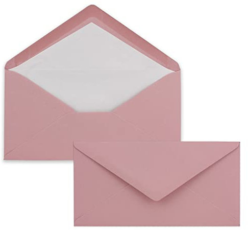 NEUSER PAPIER 100 x DIN Lang Briefumschläge - Alt-Rosa mit weißem Seidenfutter - 11x22 cm - 110 g/m² - ideal für Einladungen, Weihnachtskarten, Glückwunschkarten aus der Serie Farbenfroh