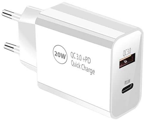 Pipestation® EU 2 Pin to USB and PD Plug Travel Adapter Charger | Euro Wall Adaptor with 1 USB-A Port and 1 USB-C Port | European Universal Power Charging compatible with iPhone Samsung Smartphone