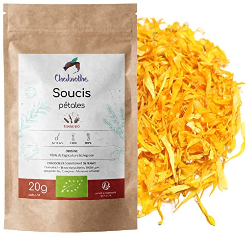 Chabiothé - Pétales de fleurs de soucis BIO 20g - fleurs comestibles jaune - Tisane de Calendula