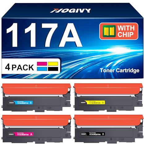 NOGIVY 117A Toner mit Chip Kompatibel für HP 117A Toner Set für Toner HP Color Laser MFP 179fwg 178nw 178nwg 179fnw 150nw 150a 150w W2070A W2071A W2072A W2073A (Schwarz Cyan Gelb Magenta, 4er-Pack)