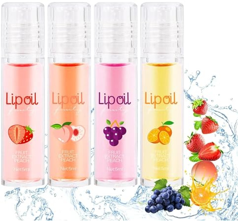 KUIRUNRX® Brillo De Labiales Enrollable,Brillo de Labios con Sabor a Frutas,Brillo De Labios De Aceite De Labios,Lápiz labial Líquido Brillante Transparente Hidratante para Labios de Duración (5pcs)