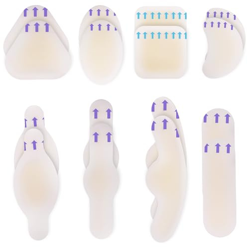 16Pcs Invisible Blister Plasters Bandages Set, Waterproof Cushion Plaster Patch, Hydrocolloid Gel Dressing Blister Cushion Pads in 8 Unique Shapes, Protector Feet Seal Band Aid for Toes Fingers Heel