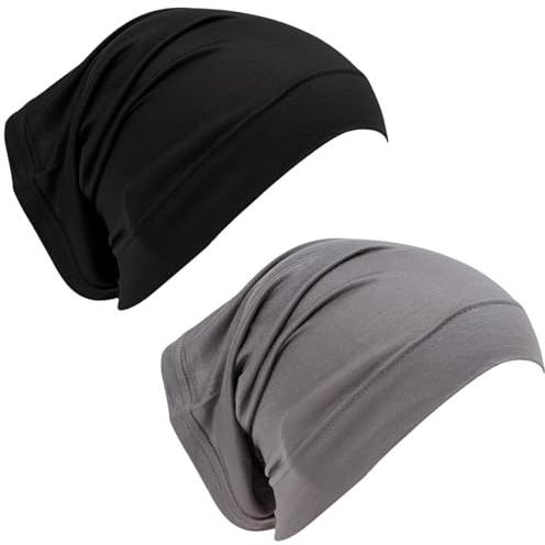 2 Packs Women Cotton Tube Hijab Cap - Breathable Underscarf for Muslim Headscarf Headwrap - Black UnderCap for Women