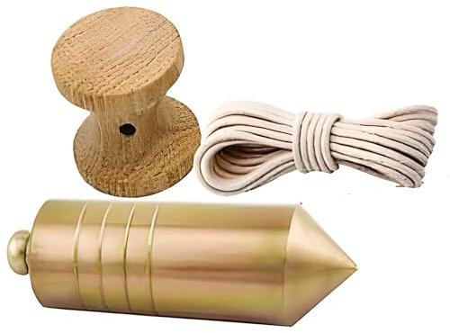 Bricoloco Plomada de albañil de acero cincado con nuez de madera y cuerda de nylon para trabajos de construcción, metalurgia, carpintería. (1000, Gramos)