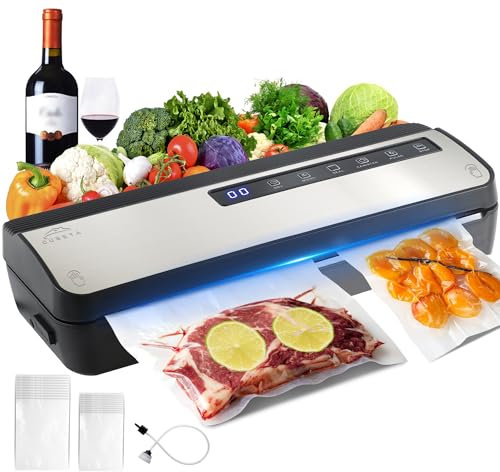 Vakuumiergerät Vakumierergerät für Lebensmittel Trockene/Feuchte, Vacuumiergeraet Eingebauter Cutter, Vakuumierer mit Schlauch und 20 Stück Vakuumbeutel, Digitalem Countdown (Schwarz)
