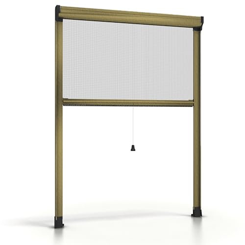 ESTO Insektenschutzrollo für Fenster, in Höhe und Breite zuschneidbar, Aluminiumrahmen, verschiedene Größen und Farben, Insektenschutznetz für Schiebe- und Flügelfenster (Bronze, 60 x 150 cm)