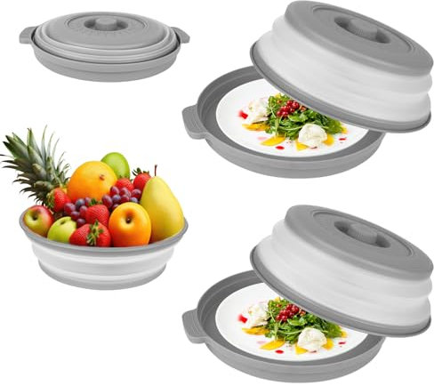 2 pezzi Coperchio Microonde, Pieghevole Coperchio per Microonde da 26 cm con Vassoio, Coperchio per Microonde con Setaccio, per Microonde per Frutta e Verdura