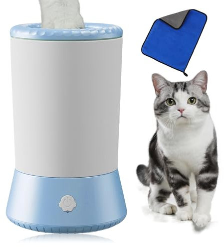 BORDEAG Pfotenreiniger für Hunde, Automatische Hundepfoten Reiniger mit 1 Handtuch, Tragbare Hunde Pfotenreiniger für Haustier Massage Pflege Schmutzige Klauen, Perfekte Reinigung