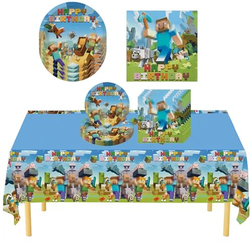 Gyoungt 31 Pack Blue Birthday Party Sulie, 1 Large Talecloth, 10 7 Plate ad 20 Naki Gree