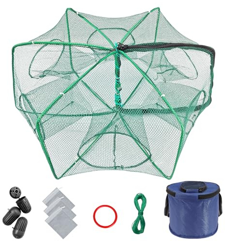Minnow Trap 24in*10in” with Foldable Fishing Net & Collapsible Fish Bucket - Crab, Crawfish, Shrimp Trap for Freshwater Saltwater Fishing (6-Sided)