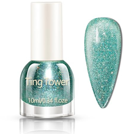 Green Glitter Nail Polish, Nail Varnish Quick Dry, Glitter Nail Polish with Sparkly Shimmer Finish - Long Lasting No UV Lamp Needed Chip Resistant Nail Art Paint for Women DIY Manicure