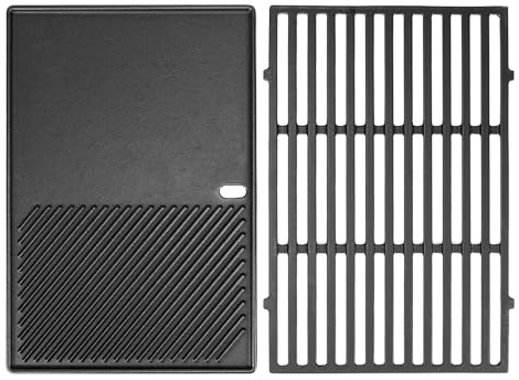 Denmay 7638 44,5 cm grillgaller och grillplatta för Weber Spirit I & II 300-serien (med främre brännknappar), gjutjärnsgrillgaller och grillplatta reservdelar för Weber Spirit E310, E320, S310