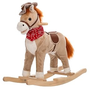 NINODOVAE Kids Rocking horse,Plush Stuffed Animal Rocker, for kids 1-3 years (light brown)